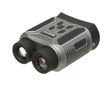 Bovenaanzicht van de Denver NVI-491 nachtzichtcamera met een focus op de dubbele lenzen en bedieningsknoppen.