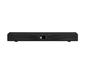 De voorkant van de Sangean SB-100 Soundbar met Afstandsbediening.