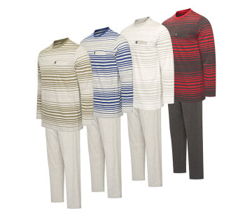 De Cappuccino Katoenen Herenpyjama Siena is verkrijgbaar in 4 verschillende kleuren. 