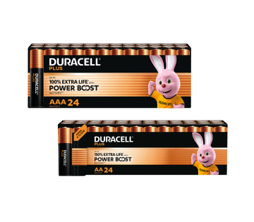 De 24 Stuks Duracell Plus Powerboost Alkaline Batterijen zijn verkrijgbaar in AAA en AA.