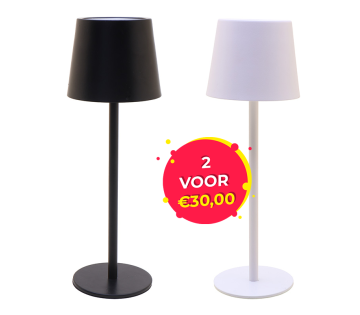 De LEDD Z Draadloze Compacte Tafellamp is verkrijgbaar in zwart en wit.