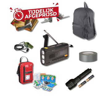Het Essentieel Zelfvoorzienend Noodpakket bestaat uit meerdere producten om 72 uur zelfredzaam te zijn. 