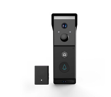 Nedis SmartLife Wi-Fi Video Deurbel met Dual Lens en meegeleverde USB-bel op witte achtergrond.