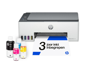 HP Smart Tank 5105 printer met meegeleverde inktflessen en 3 jaar inkt inbegrepen.