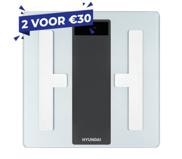 Hyundai Home personenweegschaal aanbieding 2 voor 30 euro met lichaamsanalyse.