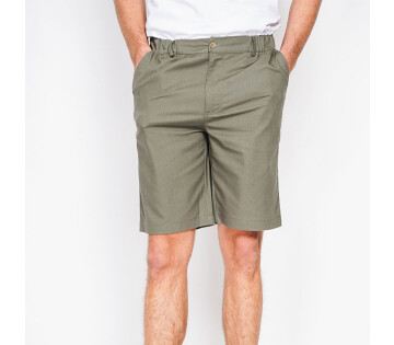 Heren linnen bermuda shorts in kaki met elastische tailleband en steekzakken – voorkant