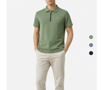 Groene heren polo met ritskraag en beschikbare kleuren opties