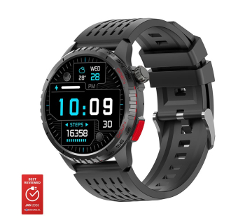 Denver SWG345 smartwatch met stappenteller, tijdweergave en sportieve uitstraling.