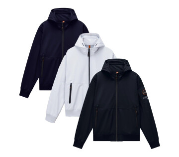 Napapijri Softshell Jacket Melville in zwart, wit en marineblauw, overzicht van verschillende kleurvarianten.
