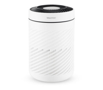 Bloomfold luchtreiniger productafbeelding met modern wit design en compact formaat
