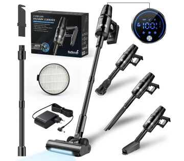 GoScrub® X680 Ultra steelstofzuiger compleet geleverd met accessoires, HEPA-filter en digitaal LED-display.