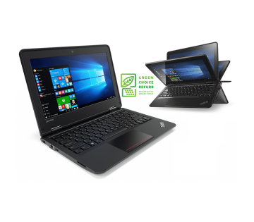 Lenovo ThinkPad 2-in-1 laptop met opengeklapt scherm en Windows-interface zichtbaar.