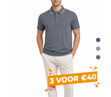 Heren polo Mario Russo Alessio met knoopjes in blauw met beige broek