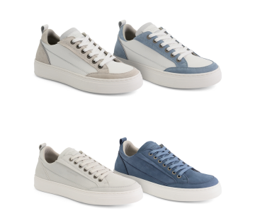 De Travelin' Sneakers Camber of Caris in heren en damesmodel in wit en blauw.
