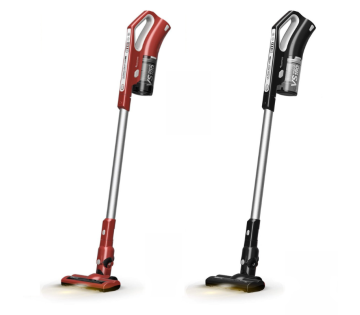 De TurboTronic VS180 Draadloze Steelstofzuiger in rood en zwart. 