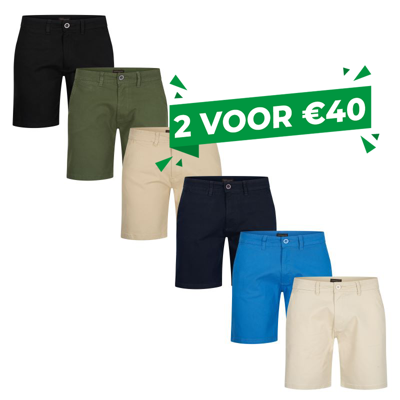 De Cappuccino Chino Shorts zijn verkrijgbaar in 6 verschillende kleuren. 