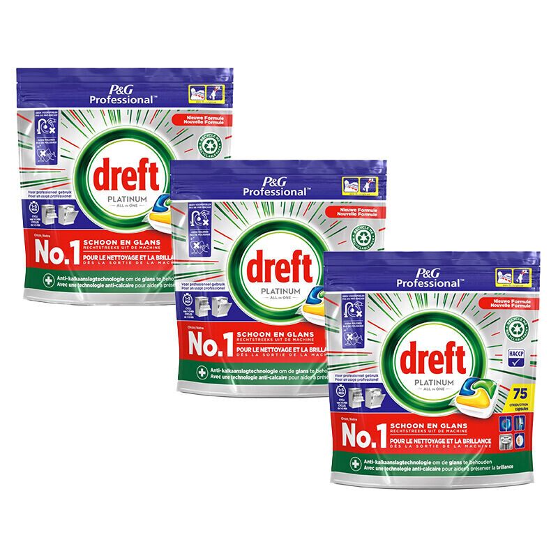 De  225 Stuks Dreft Platinum Vaatwastabletten in de citroen variant.