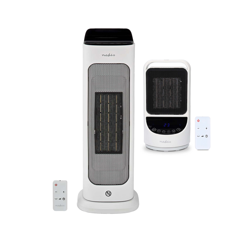 Nedis Smartlife Keramische PTC-ventilatorkachel in groot en klein met afstandsbediening.