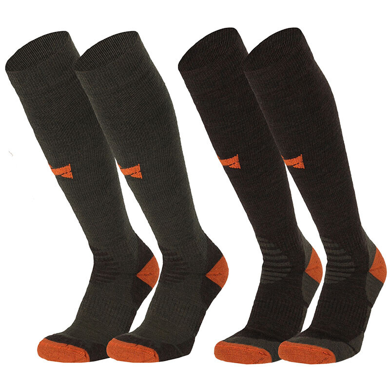 2-Pack Heat Essentials Outdoor Compressie Sokken met Merino Wol -Groen-45/47