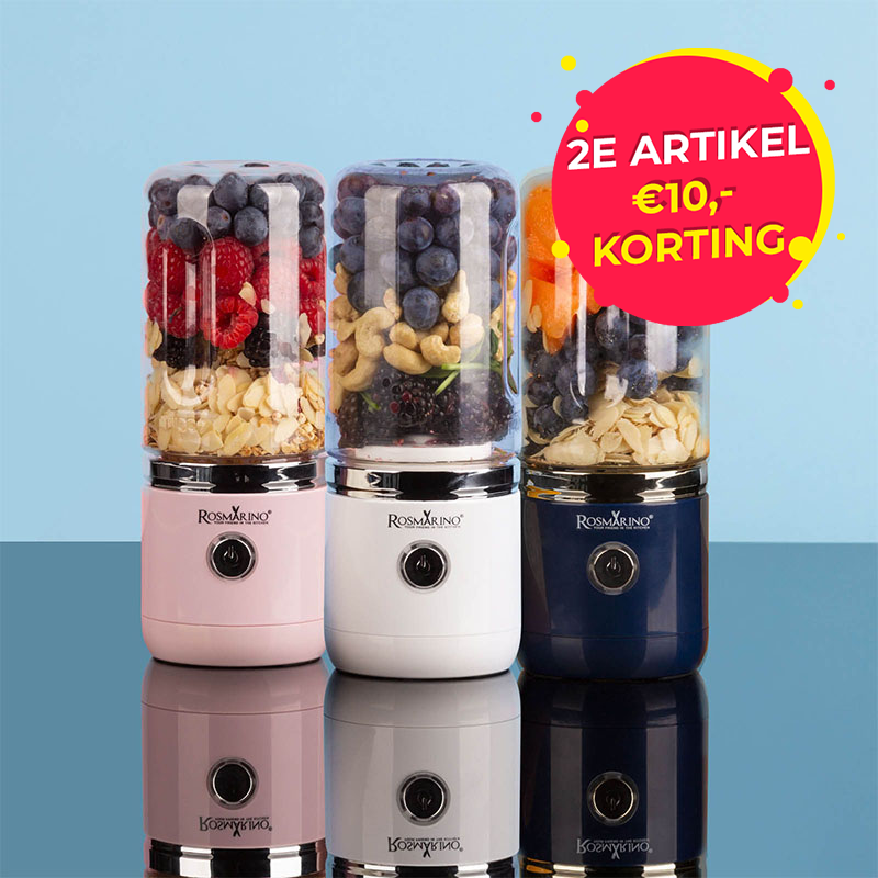 Rosmarino NutriMax Draagbare Blender in 3 kleuren met actiesticker.