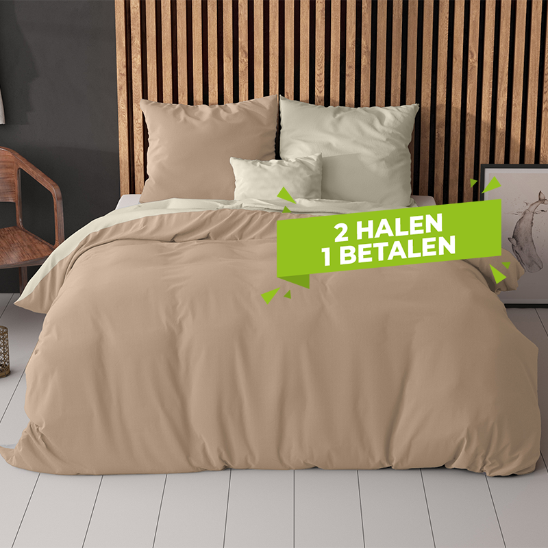De Sleeptime Hotel Twin Face Dekbedovertrekset in crème taupe sfeerbeeld