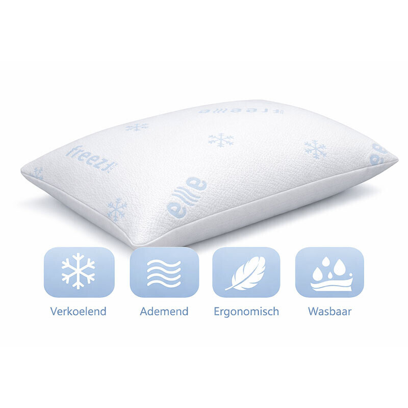 Verkoelend hoofdkussen met ademend en ergonomisch ontwerp inclusief icoontjes voor eigenschappen