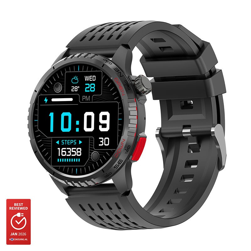 Denver SWG345 smartwatch met stappenteller, tijdweergave en sportieve uitstraling.