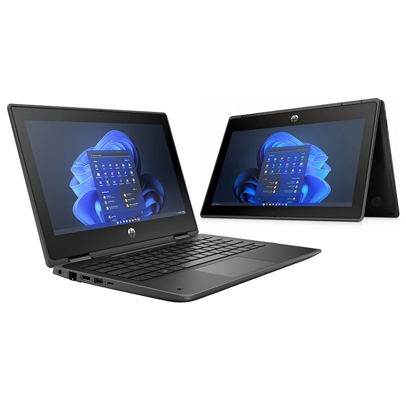 HP Chromebook x360 11 inch laptop in laptop- en tentmodus met touchscreen en Windows 11.