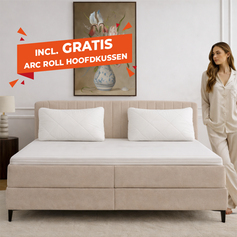Vitality Pur Premium SKY topdekmatras op luxe boxspring inclusief gratis Arc Roll hoofdkussens