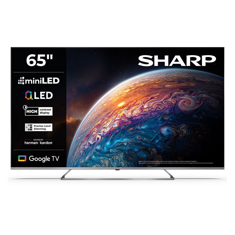 Sharp 65 inch Mini LED televisie met Google TV, QLED-technologie en Harman Kardon-geluid