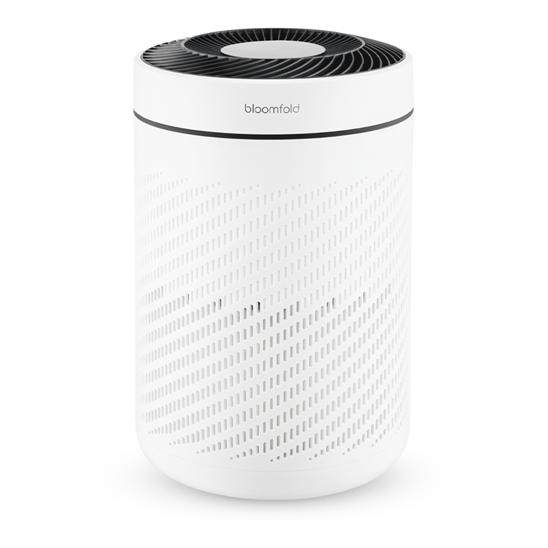 Bloomfold luchtreiniger productafbeelding met modern wit design en compact formaat