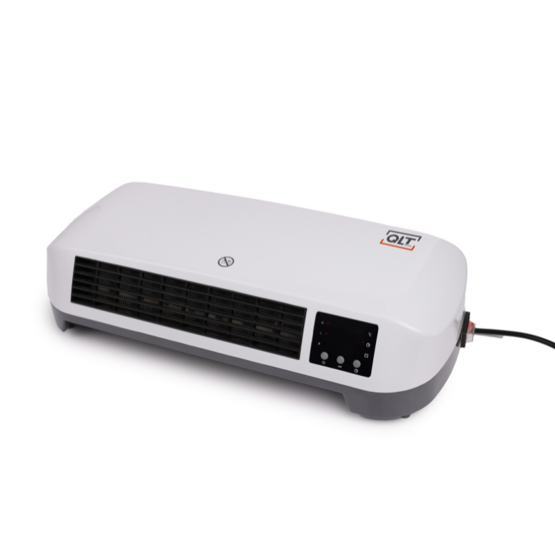 De zijkant van de zwarte QLT 2-in-1 Wandkachel.