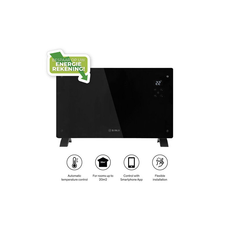 De Sinji Smart Paneelverwarmer is verkrijgbaar in de kleuren zwart en wit. 