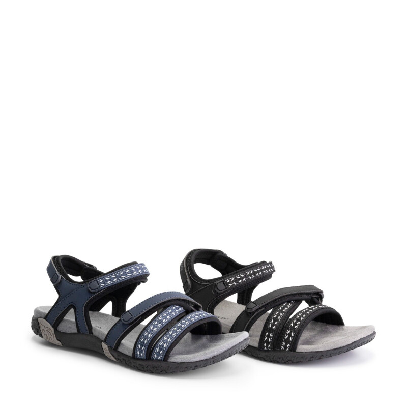 Travelin' Dames Sandaal Liminka in zwart en marineblauw