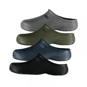 De rubberen tuinklompen zijn verkrijgbaar voor dames en heren, in de kleuren zwart, navy, groen en grijs. 