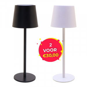 De LEDD Z Draadloze Compacte Tafellamp is verkrijgbaar in zwart en wit.