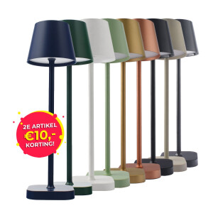 De FlinQ Draadloze LED Tafellamp is verkrijgbaar in 9 verschillende kleuren. 