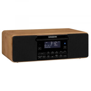 Afbeelding van de Sangean DDR-53BT radio met zwart frontpaneel, display en bedieningsknoppen.