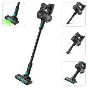 OOQE V-POWER TURBO steelstofzuiger met meerdere opzetstukken en functies in &eacute;&eacute;n overzicht getoond.