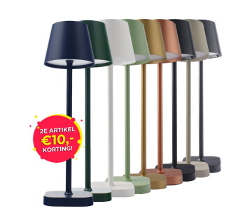 De FlinQ Draadloze LED Tafellamp is verkrijgbaar in 9 verschillende kleuren. 