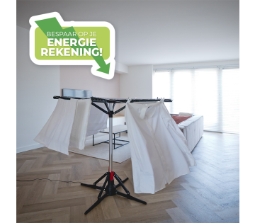 Elektrische ronddraaiende droogmolen van Nexxt volledig uitgeklapt met roterende droogarmen.