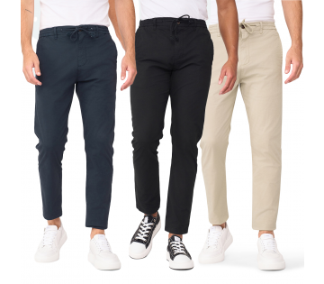 Heren Chino Prime in drie verschillende kleuren.