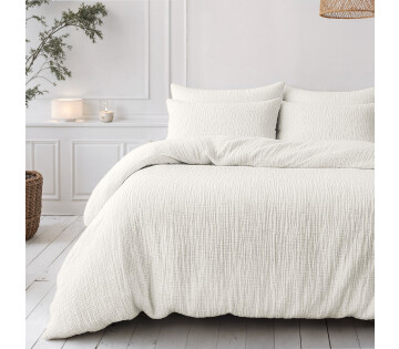 Sleeptime Lazy Dekbed Premium Mousseline Katoen in beige.