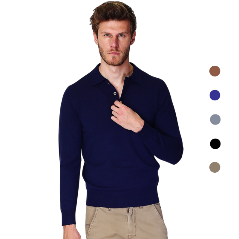 William de Faye Heren Polo Trui met Kasjmier in de kleur marineblauw met verschillende kleuren ernaast.