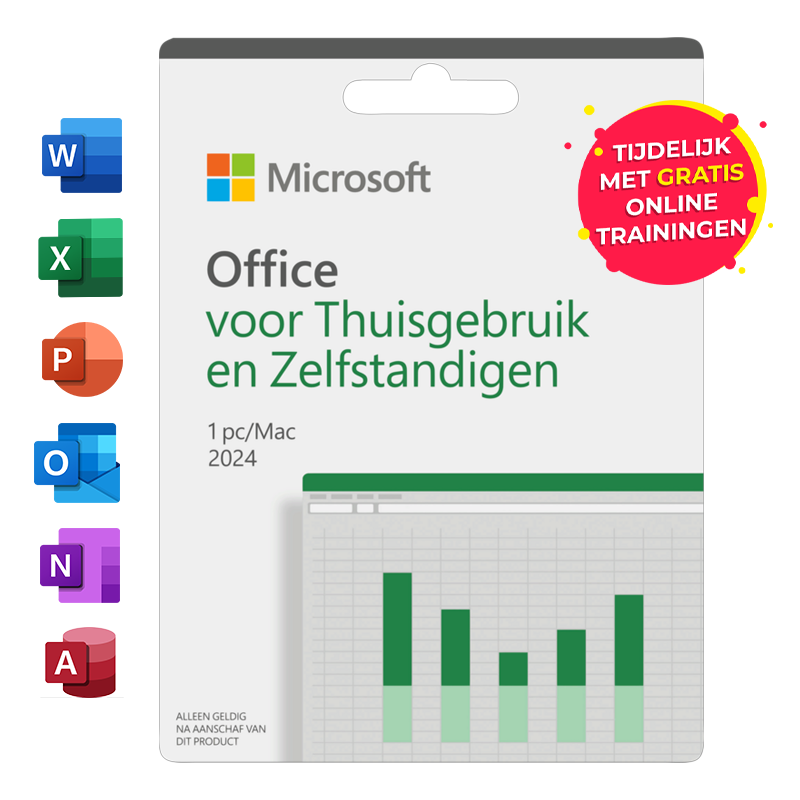 Microsoft Office 2024 incl. Trainingen voor PC en Mac.