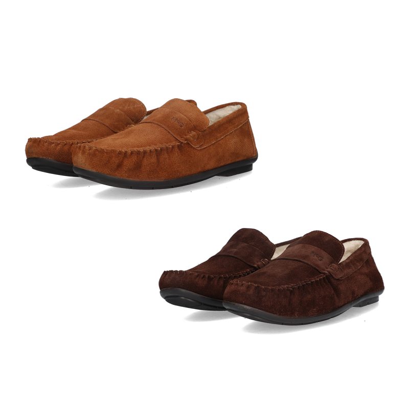 McGregor Suède Pantoffel in cognac en donkerbruin.