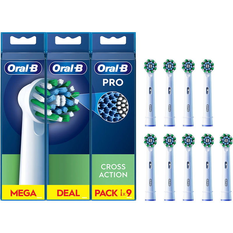 De 9 stuks Oral-B Cross Action opzetborstels.