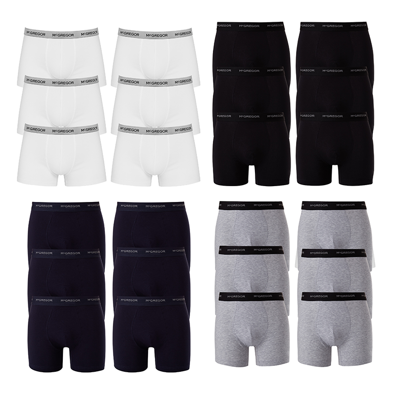 De 6-Pack McGregor Premium Boxershorts zijn verkrijgbaar in 4 kleuren.