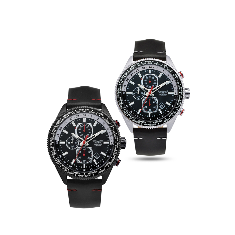 Aviator Herenhorloge in zwart en zilver.