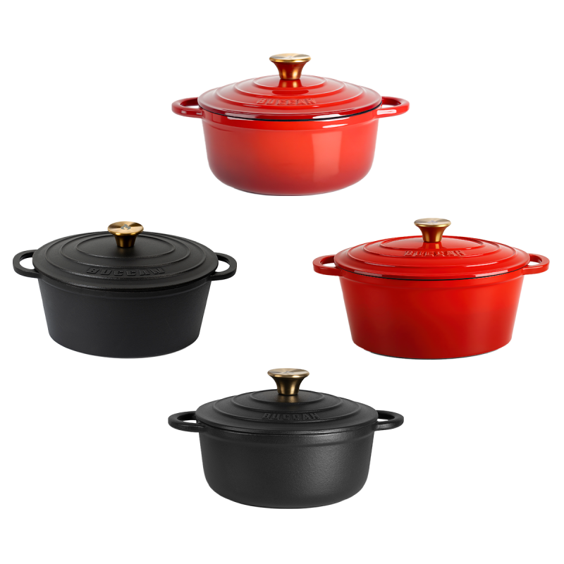 Buccan Premium Gietijzeren Braadpannen in 2 verschillende kleuren en 2 verschillende formaten. Buccan Premium Gietijzeren Braadpannen in 2 verschillende kleuren en 2 verschillende formaten.